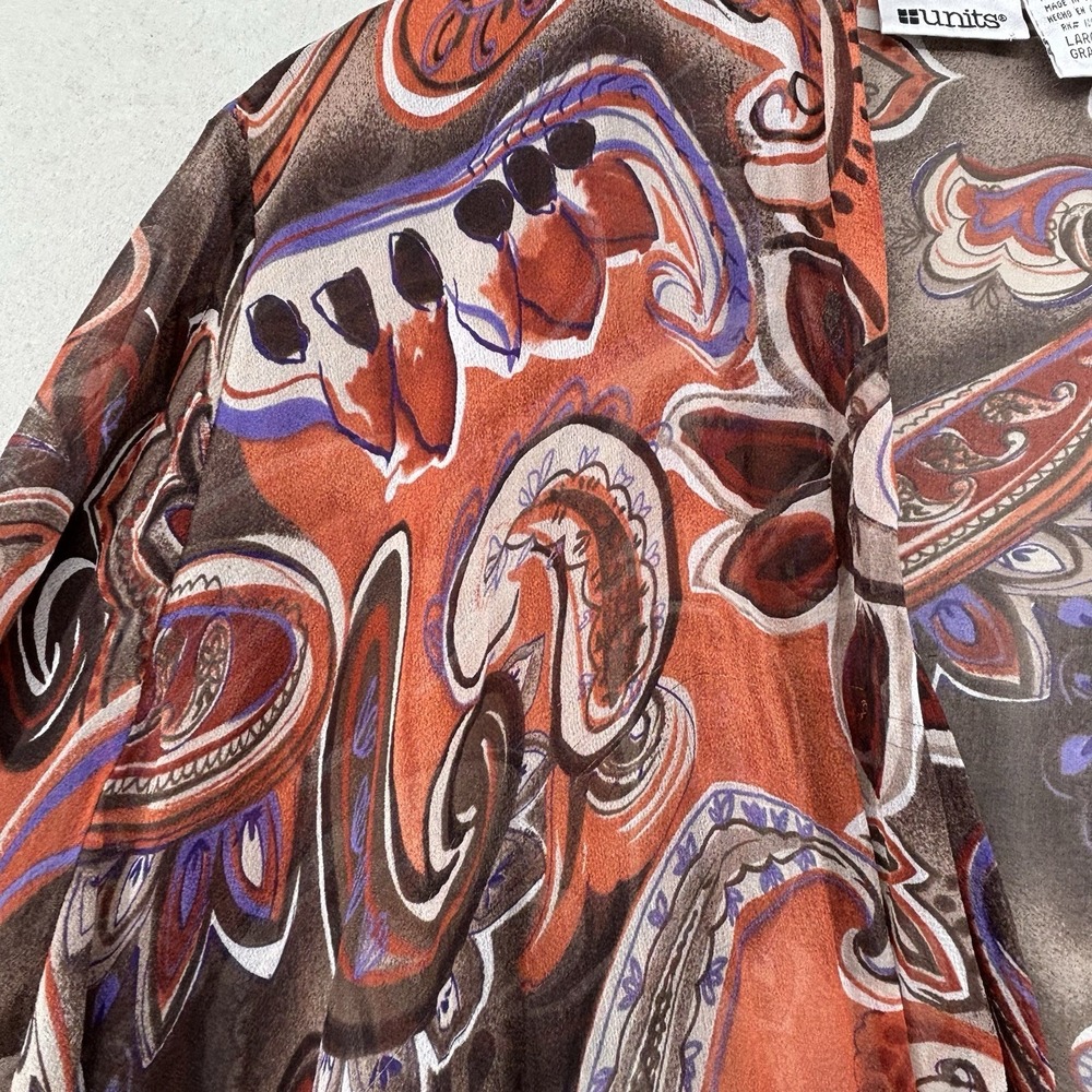 UNITS 100% Silk Sheer Waterfall Paisley Kimono Duster Cardigan Artsy Size L VTG - Picture 6 of 10